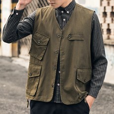 Market A 男款大口袋V領鈕扣背心