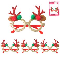 PARTYSHOW 聖誕角色眼鏡 紅色魯道夫鹿角, 混合色, 4個