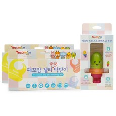 Yecomam 果凍矽膠圍接飯圍兜 2入+造型輔食器, 1組, 隨機出貨(圍兜)+綠色(果汁網)