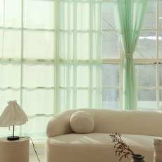 Maison Textile 四季室內彩色雪紡窗簾 2入, 淺綠色