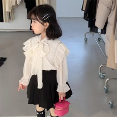 BabyMax 女童蝴蝶結綁帶荷葉邊抓皺上衣