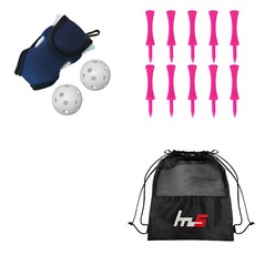 NAYASTYLE 高爾夫球袋 + PE 高爾夫標準球釘 10入 + 收納袋套組 GFYP-134-2+169-5PU, 藍色(高爾夫球袋), 粉紅色(高爾夫球釘)