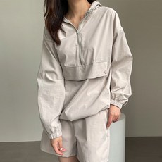OKI 女款半拉鍊長袖防風T恤+短褲套裝