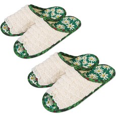 KS Mall 蕾絲棉質室內拖鞋 MF509, MF509雛菊綠, 2個