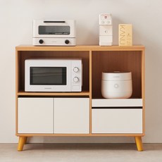 퍼니하우스 뮤아 LPM 밥솥다이 에어프라이어 오븐선반 주방수납장 전자렌지대 1000 방문설치, 오크화이트, 2단