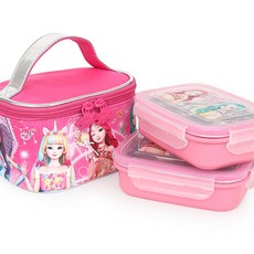 珠珠的秘密印花雙層便當盒+便當袋 PN198, 粉色, 1組