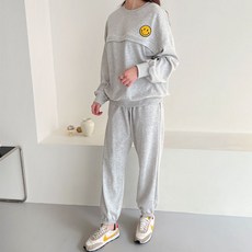 BORIMOM 孕婦長袖圓領印花哺乳拉鍊T恤+長褲 TA571