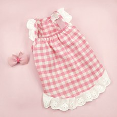 요런개 반려동물 썸머 민소매 레이스 원피스 + 머리핀 세트, 02 체크, 1세트