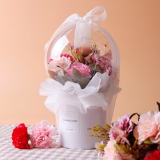 morningscent 香皂花 LED燈飾 康乃馨 玫瑰 氣球花束 小型 + 提袋, 奶油粉色, 1個