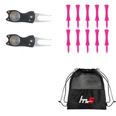 NAYASTYLE 高爾夫果嶺叉修補器 2入 + PE 高爾夫標準球釘 10入 + 收納袋組合 GFYP-39-4+169-5PU, 混色