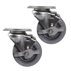 MASTER. S 不銹鋼腳輪 輕量型 DS 22系列 DS 2240 MRP-BK 10.1cm 不銹鋼 灰色橡膠 (灰色) 平板-附剎車(BK), 2個