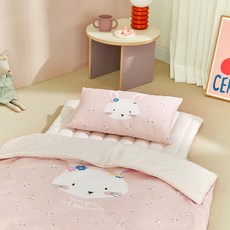 farfe 韓國產兔子印花兒童防塵午睡被+薄墊+枕頭組, 粉色