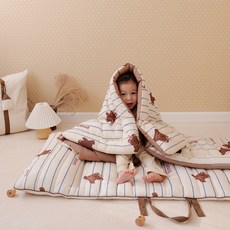 vivienda 幼兒用莫代爾涼感雙面午睡被墊 + 輕薄薄被套組, 派對熊