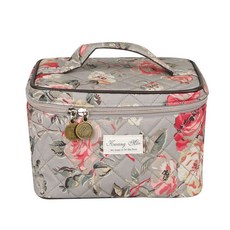 花朵圖案手提式化妝包, 灰色的, 1個