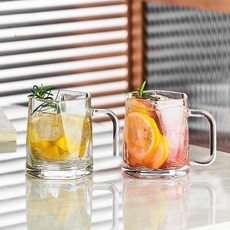아메리칸로드 각진 데일리 손잡이 유리컵 300ml RK2326, 투명, 2개