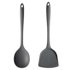 EasySili 矽膠廚具2件組, 1套, 鍋鏟 + 大號炒匙, 深灰色