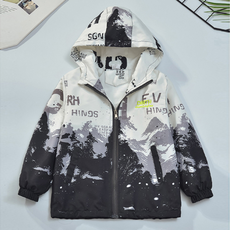 Orenjidamom 男童山中印字連帽防風外套
