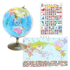 Seojeon Globe SJ-260-E1 行政圖地球儀 + 國旗貼紙 + 世界地圖, 混色