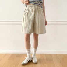 Planday 女款夏季日常百搭Hith防皺五分鬆緊短褲