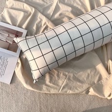 HOOM 100%純棉 I字型身體枕, 現代格紋白