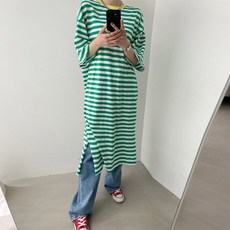 BoriMom Milky 短袖條紋孕婦長版洋裝 Yc363