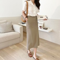 saystyle 女款波紋口袋H字後開衩半身裙