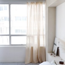 CASA VERDE Orren 亞麻窗簾 + 掛環夾 8p + 綁帶組合, 自然色(窗簾), 象牙白(掛環夾)