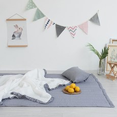 비비엔다 논슬립 밤부 시어서커 사그락 아기 여름이불세트, 그레이 + 화이트 그레이