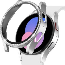 ITS LIFE Galaxy Watch 水鑽鋼化玻璃全包覆保護殼, 銀, 1個