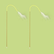 doongdoongpet 貓咪白尾釣竿玩具, 黃色, 2個