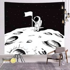 理享家 背景裝飾掛布 登月, 太空人 白色 + 黑色, 150 x 130cm
