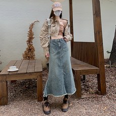 마켓에이 여성용 슬림 데님 롱스커트 P24FW3-A1016