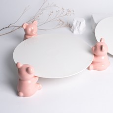 小熊蛋糕架 底座 圓形 3號 + 小熊 3p 套組, 粉紅色, 1套