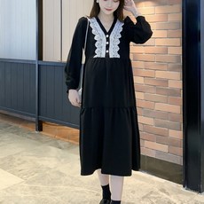 孕婦蕾絲排扣連身裙