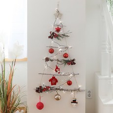 6層木質壁掛樹 + 燈泡套組, 紅色, 高度 80cm