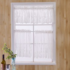 Market A 蕾絲短版廚房窗簾, 白色