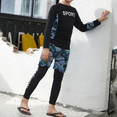 씨티컴퍼니 래쉬가드 + 반바지 + 레깅스 세트