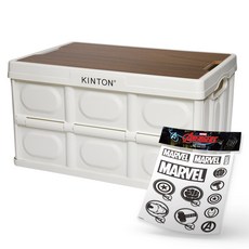 KINTON 後車廂收納箱 露營折疊箱 57L + 桌板 MTI9 + 大理石貼紙組合, 收納箱(牛奶白), 貼紙(黑色)