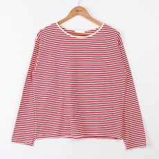 빼빼 여성용 통기성 배색 라운드넥 스트라이프 티셔츠