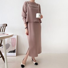 보리맘 임산부 뷔스티에 + 롱 원피스 세트 R047