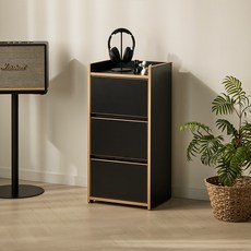 베이지메이트 콘티 슬림 모듈 3단 서랍장 400 방문설치, 블랙우드, 3개