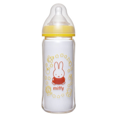 ChuChu MIFFY寬口徑玻璃奶瓶,0歲以上,黃色,240ml,1入