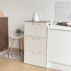 前開式模組化廚房收納箱3層+MDF頂板組合, 象牙白(廚房收納箱), 1套