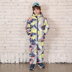 童款三角形圖案滑雪保暖防寒外套褲子套裝