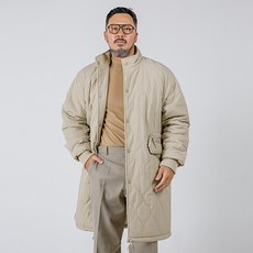 男款長版簡約高領絎縫鋪棉外套