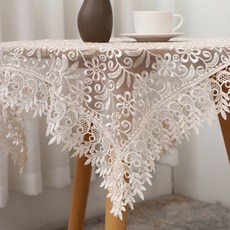 Market A 透明蕾絲花朵刺繡桌巾, 奶油色, 60 x 60cm