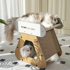 CHILSI 貓咪屋頂雙層貓抓板, 1個, 原木色