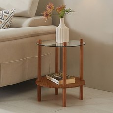 Paroma 圓形鋼化玻璃木質邊桌, 印茄木色