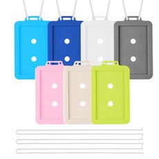 FLaITO 矽膠識別證套 7入+項鍊 7入組, 1套, 粉色、象牙色、綠色、天藍色、藍色、半透明、灰色（盒）、半透明（項鍊）