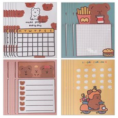 O-ON 捲毛熊格子日便條紙 4款 x 50張 組合, 混合色, 1套, 50個